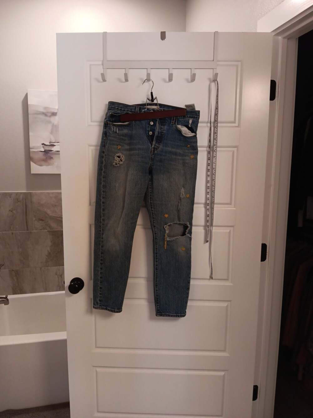 Levi's Women's Wedgie Straight Leg Button Fly Distressed Jeans with Floral Embro